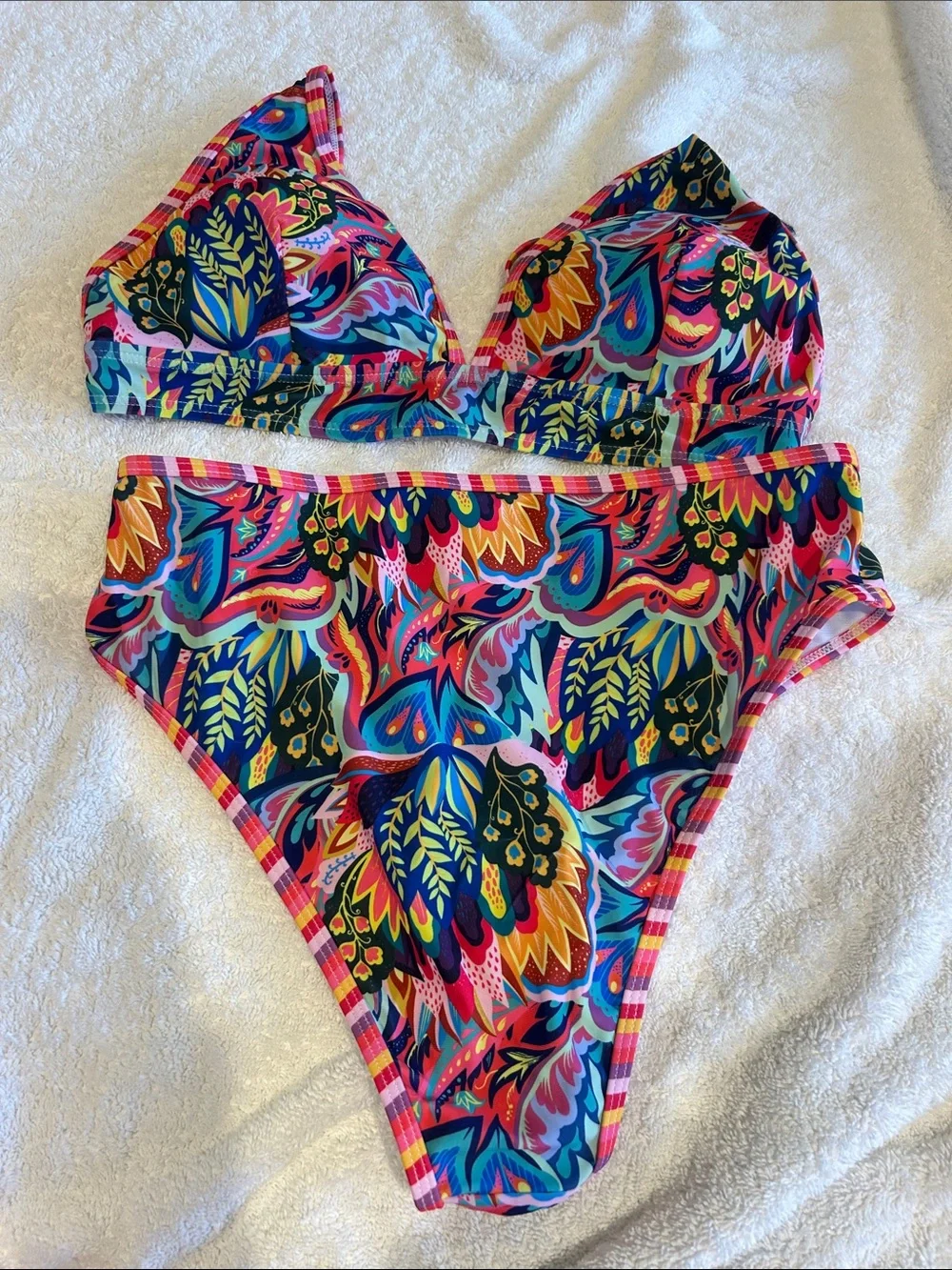 Cupshe Pink Multicolor Paisley Triangle Bikini